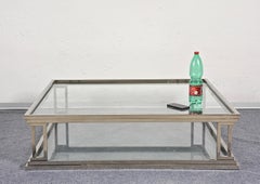 Square Stainless Steel Coffee Table with 2 Levels in Glass, Rega, Italy 1970s