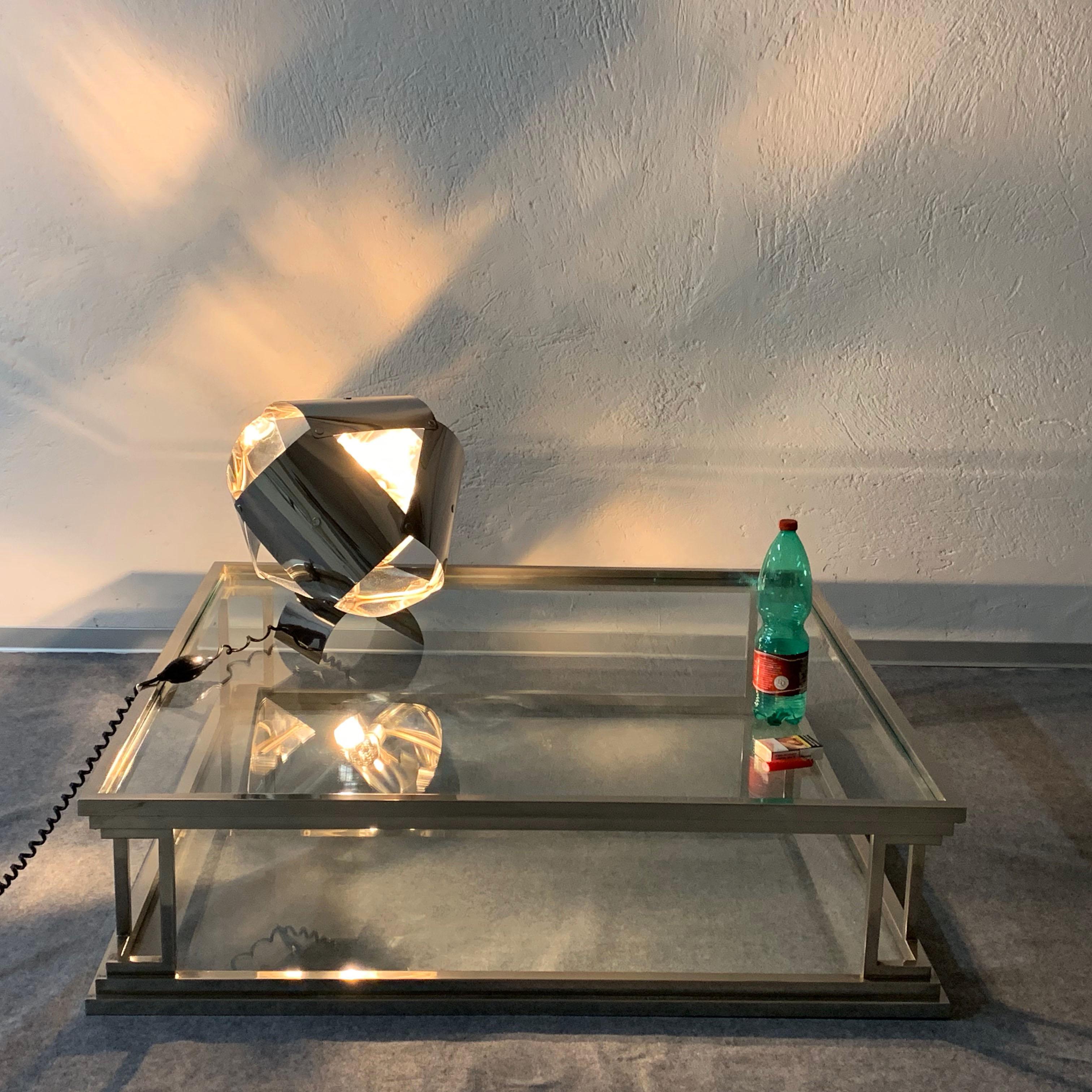 Square Stainless Steel Coffee Table with 2 Levels in Glass, Rega, Italy 1970s 14