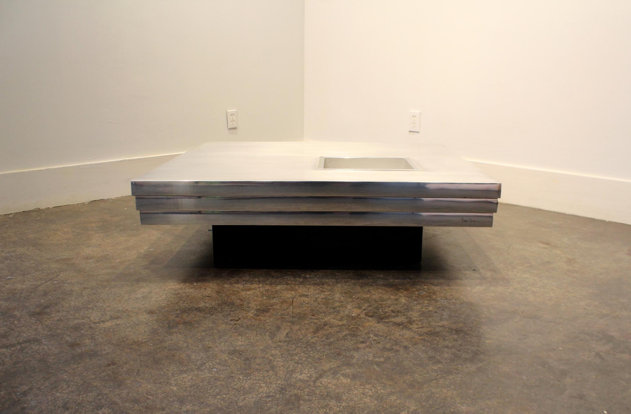 French Square Steel and Chrome Coffee Table by Pierre Cardin, 1970s For Sale