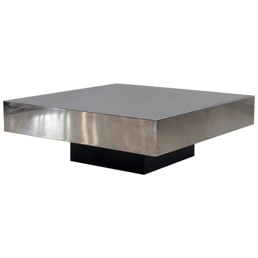 Square Steel and Glass Coffee Table by Willy Rizzo for Cidue