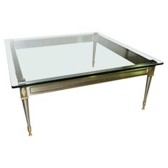 Square Steel Brass French Directoire Style Coffee Table Attributed John Vesey