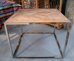 Square Steel Table with French Antique Oak Wooden Top
