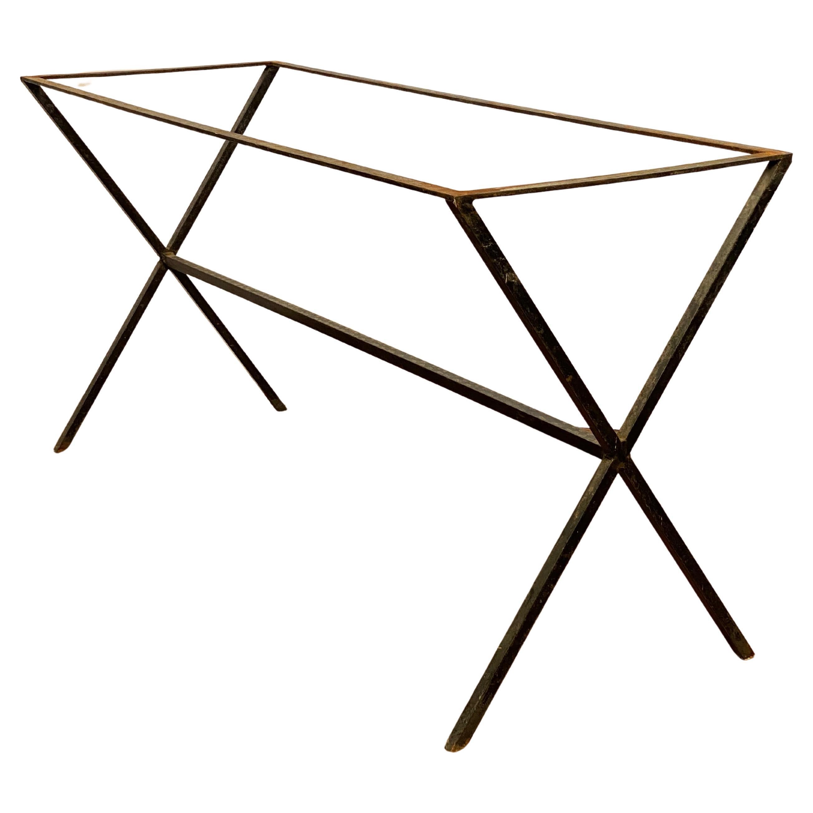 Square Stock Patinated Steel Saw Buck Console Table For Sale