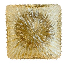 Square Stone Rock Shape Smoked Glass Flush Mount, Vintage, 1960s