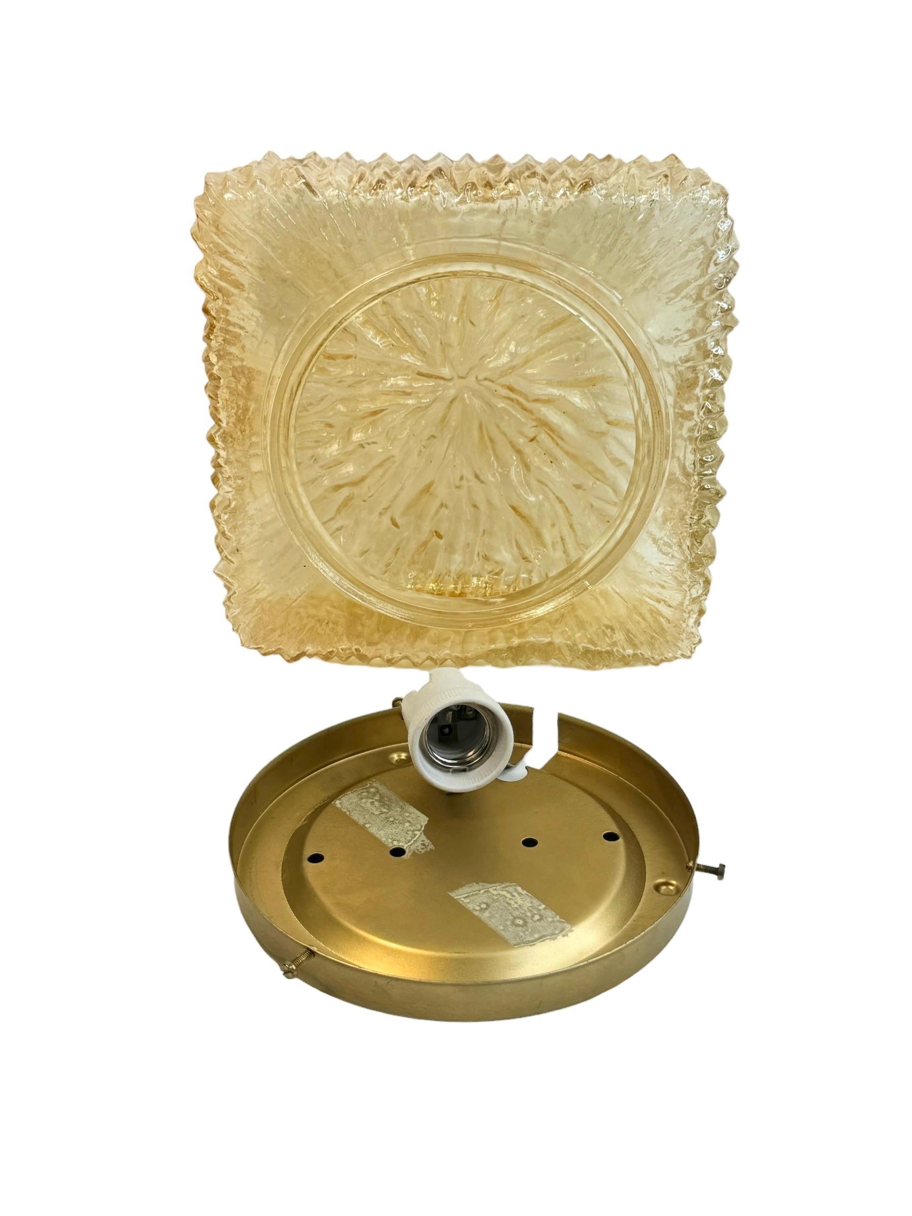 Mid-20th Century Square Stone Rock Shape Smoked Glass Flush Mount, Vintage, 1960s For Sale