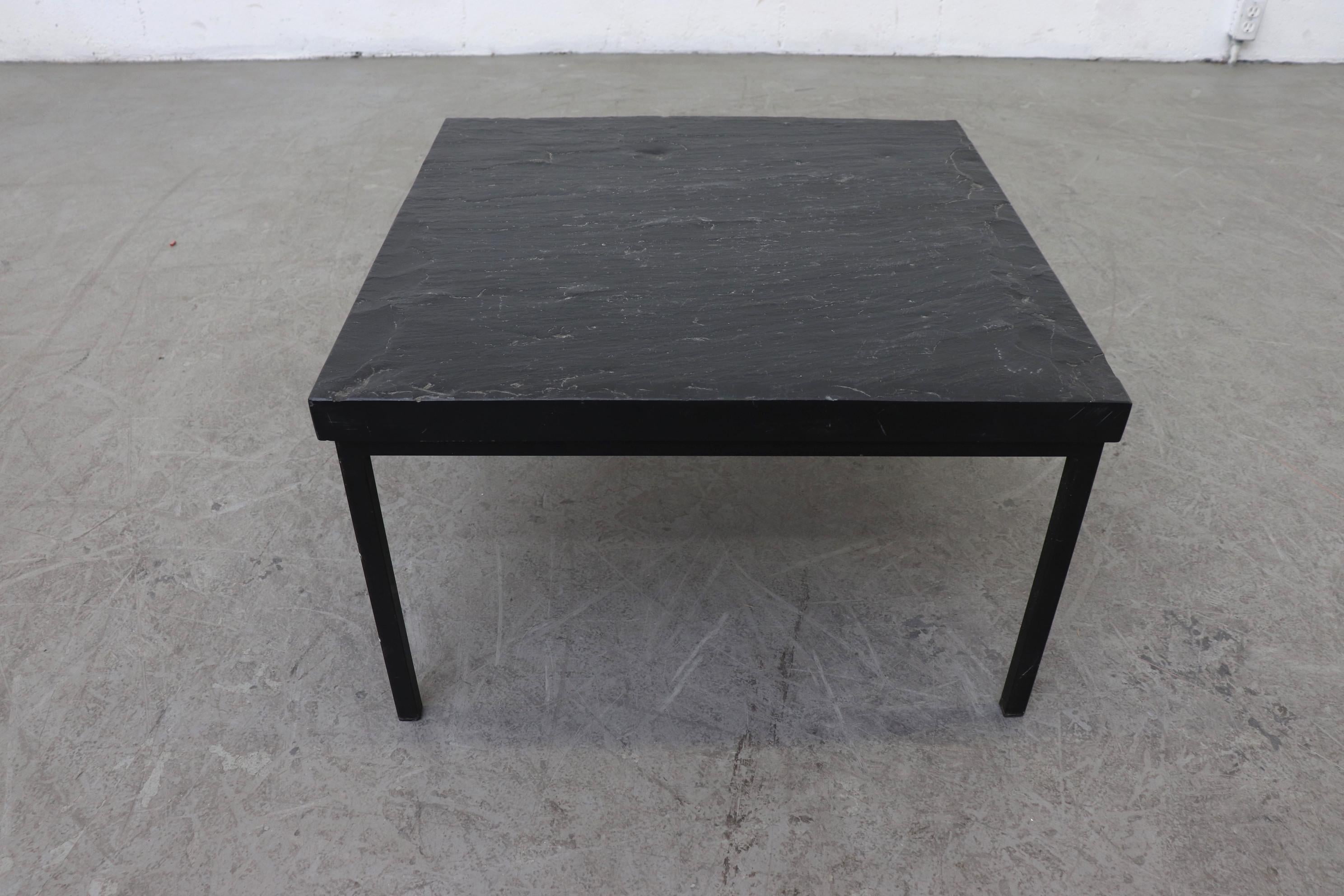 Mid-Century Modern Square Stone Topped Side or Coffee Table