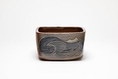 Quadratischer Steinguttopf mit abstraktem Dekor von Georges Martin, um 1970-1980