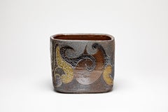 Square stoneware pot with abstract decoration by Georges Martin, circa 1970-1980