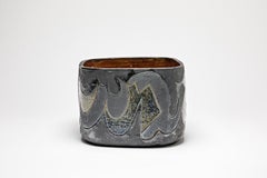 Square stoneware pot with abstract decoration by Georges Martin, circa 1970-1980