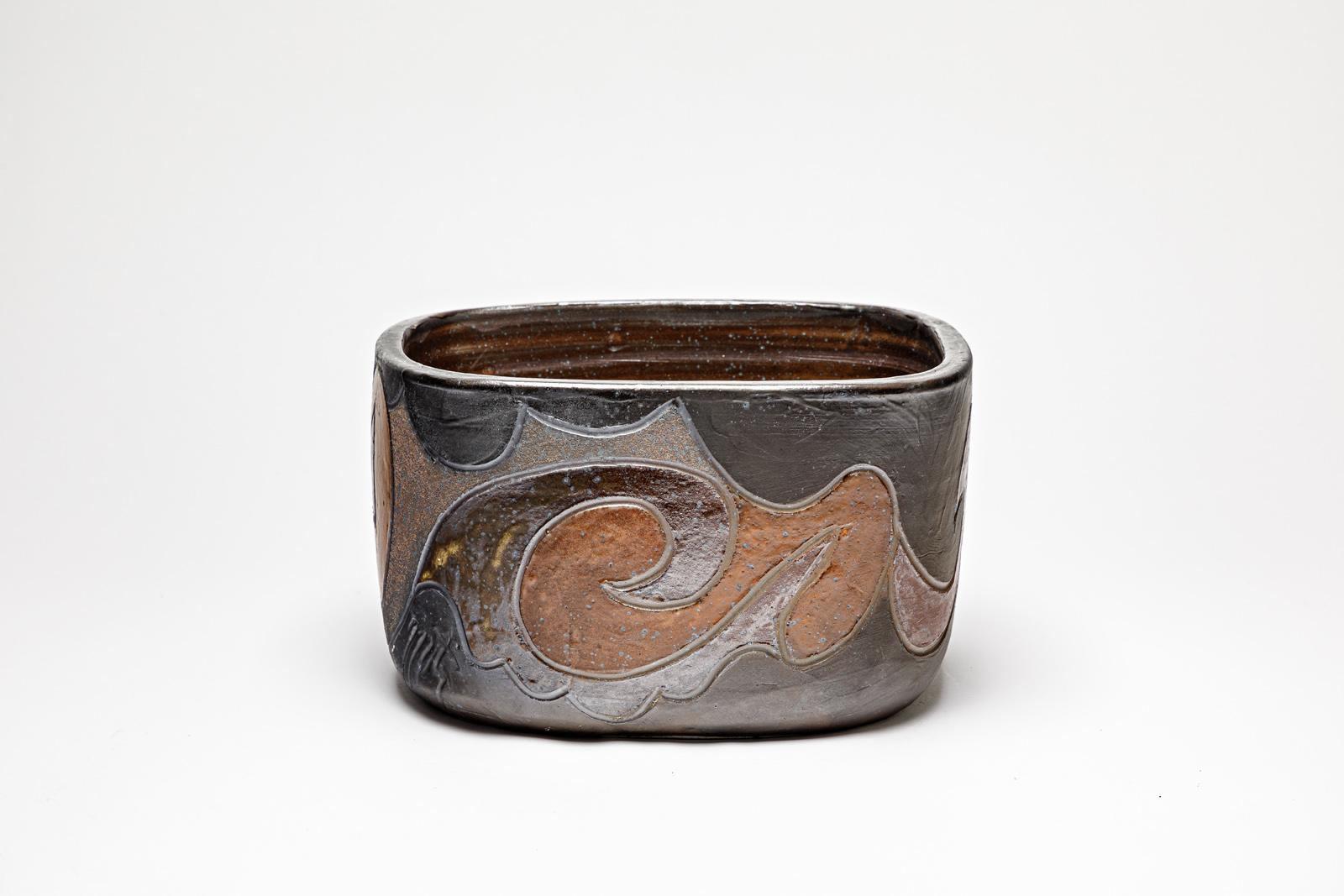 Beaux-Arts Pot carré en grès à décor abstrait de Georges Martin, vers 1970-1980 en vente