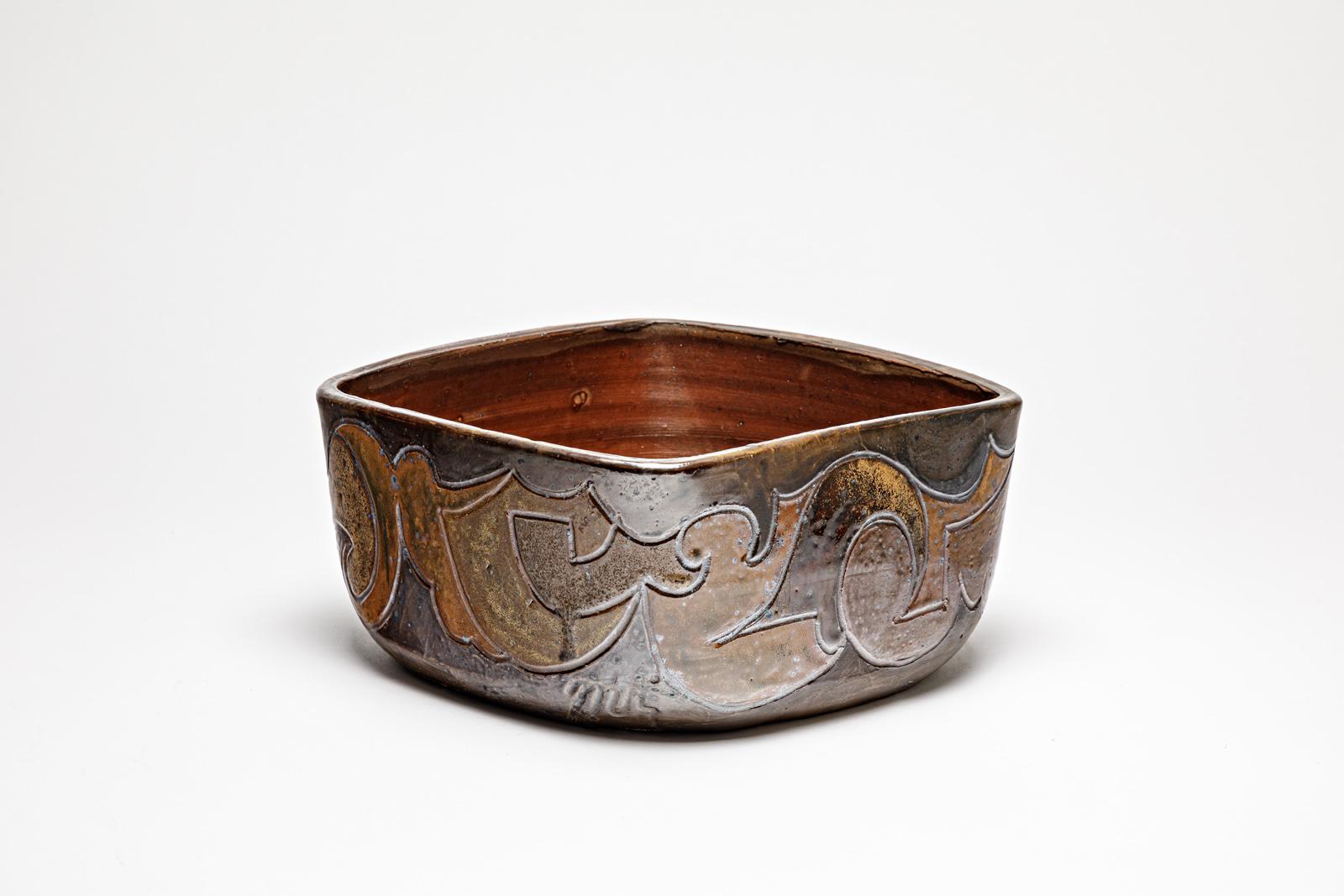 Beaux-Arts Pot carré en grès à décor abstrait de Georges Martin, vers 1970-1980 en vente