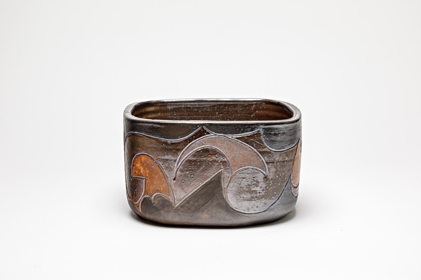 Fin du 20e siècle Pot carré en grès à décor abstrait de Georges Martin, vers 1970-1980 en vente
