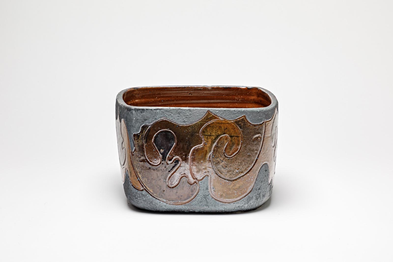 Fin du 20e siècle Pot carré en grès à décor abstrait de Georges Martin, vers 1970-1980 en vente