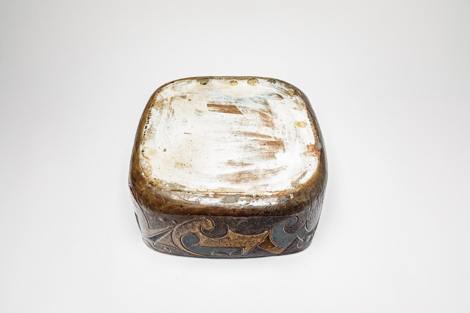 Pot carré en grès à décor abstrait de Georges Martin, vers 1970-1980 en vente 1