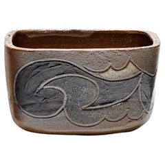 Square stoneware pot with abstract decoration by Georges Martin, circa 1970-1980