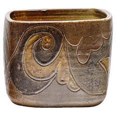 Square stoneware pot with abstract decoration by Georges Martin, circa 1970-1980