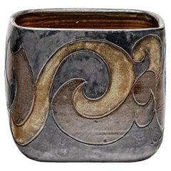 Square stoneware pot with abstract decoration by Georges Martin, circa 1970-1980