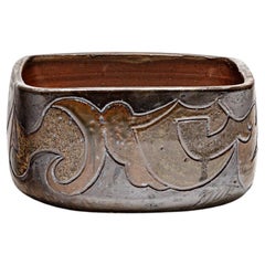 Square stoneware pot with abstract decoration by Georges Martin, circa 1970-1980