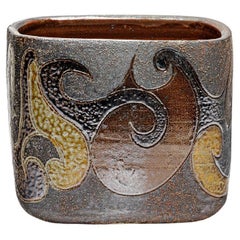 Vaso quadrato in gres con decorazione astratta di George Martin, circa 1970-1980