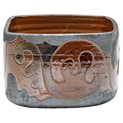 Square stoneware pot with abstract decoration by Georges Martin, circa 1970-1980