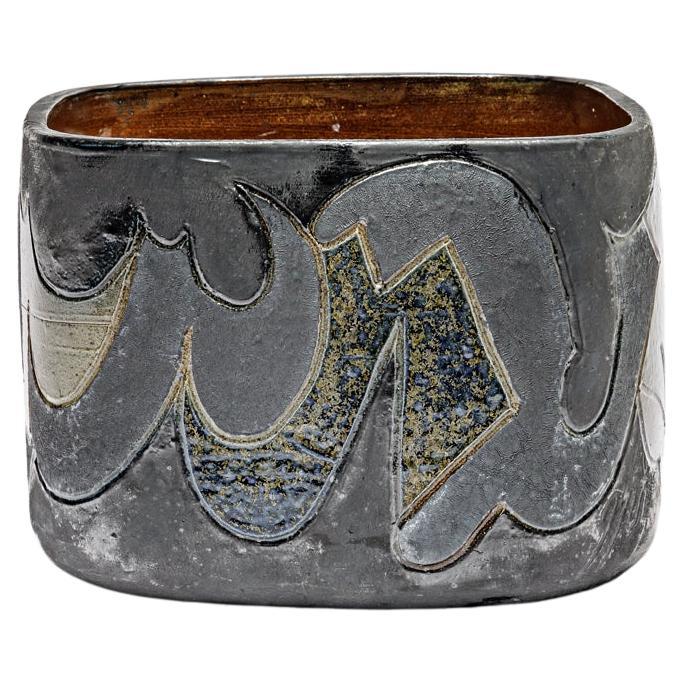 Vaso quadrato in gres con decorazione astratta di George Martin, circa 1970-1980