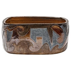 Square stoneware pot with abstract decoration by Georges Martin, circa 1970-1980