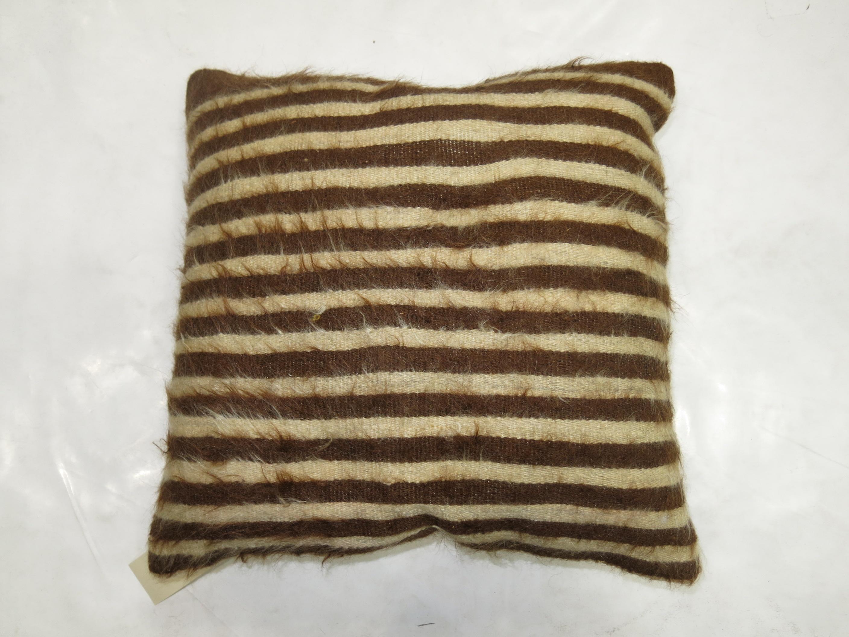 Modern Square Striped Turkish Mohair Rug Pillow