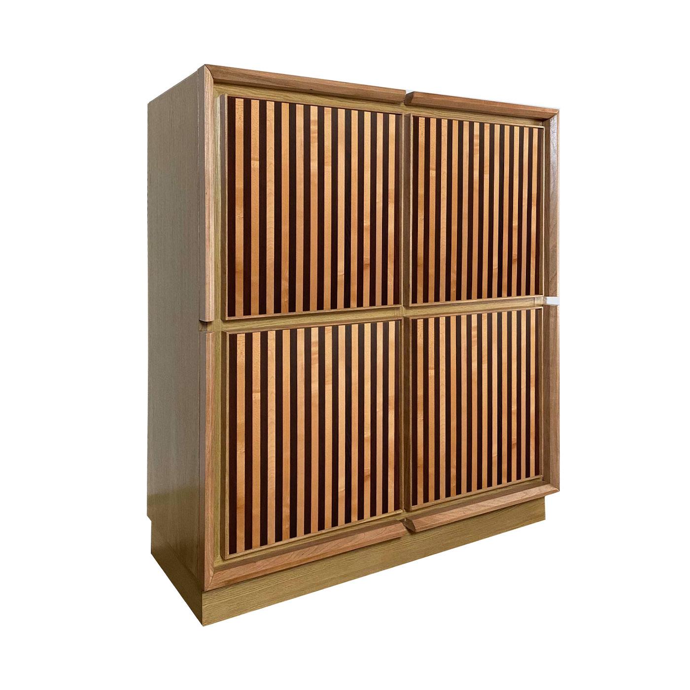 Wood Square Stripes Sideboard By Mascia Meccani For Sale