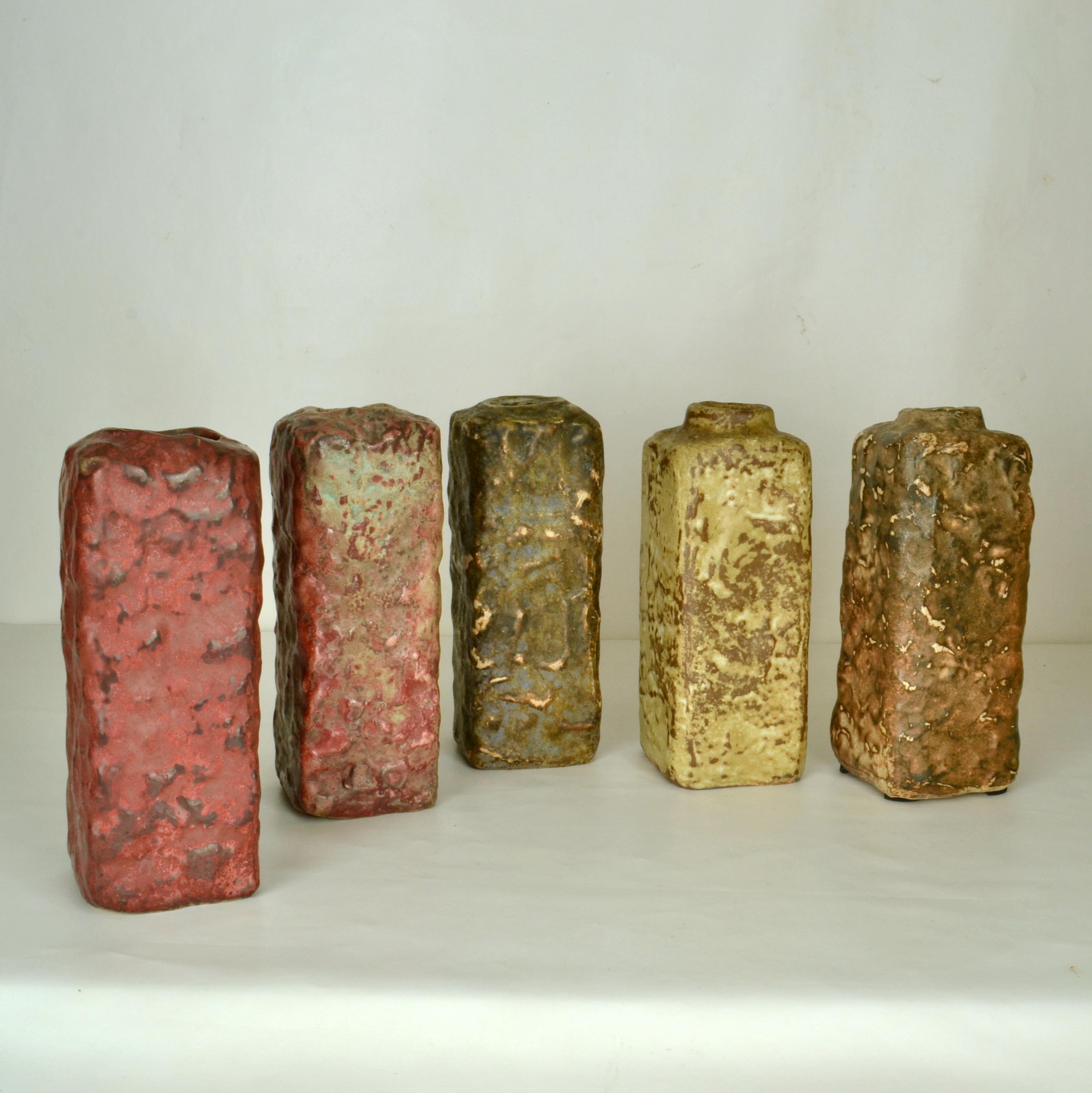 Mid-Century Modern Square Studio Ceramic Vases in Natural Earth Tones For Sale