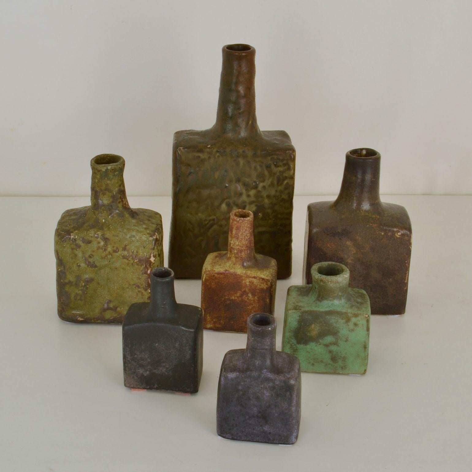 Dutch Square Studio Ceramic Vases in Natural Tones and Organic Glaze For Sale