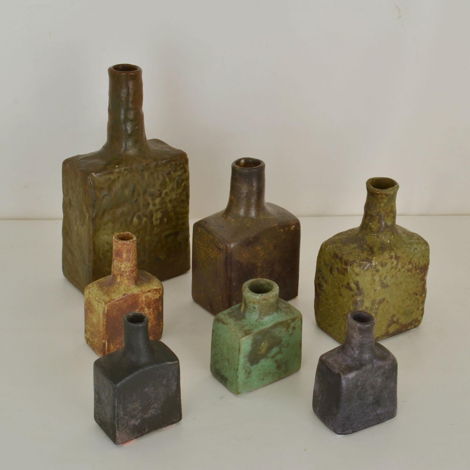 Glazed Square Studio Ceramic Vases in Natural Tones and Organic Glaze For Sale