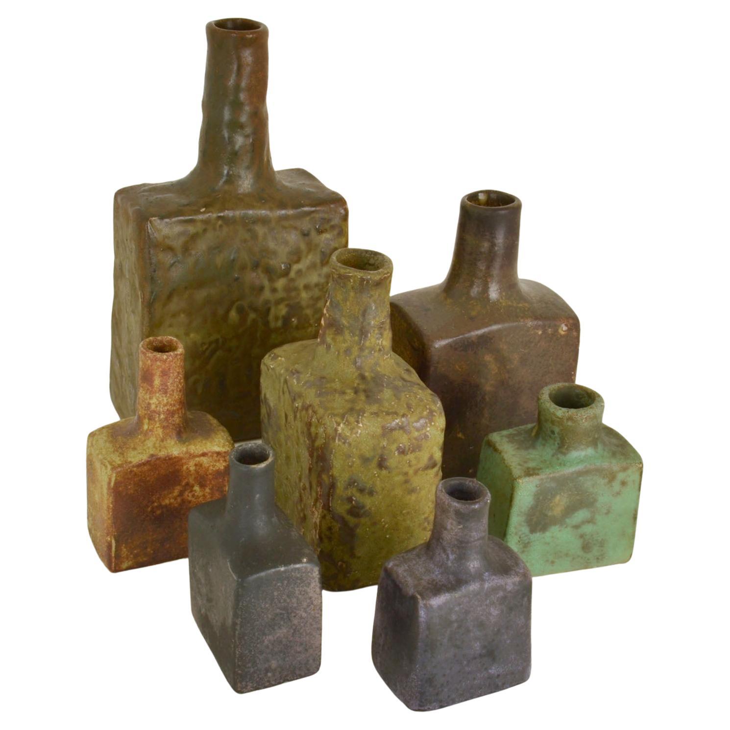 Square Studio Ceramic Vases in Natural Tones and Organic Glaze For Sale