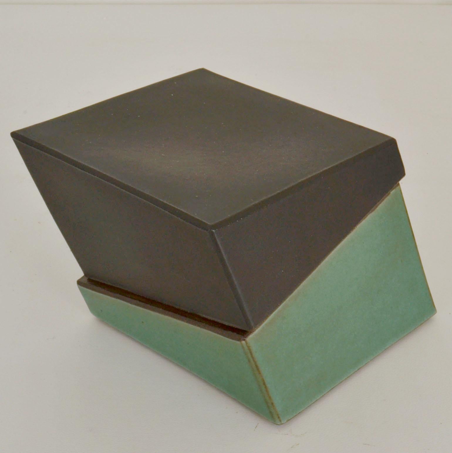 Cajas de baratijas Square Studio Pottery, verde salvia, blanco y negro Hecho a mano en venta