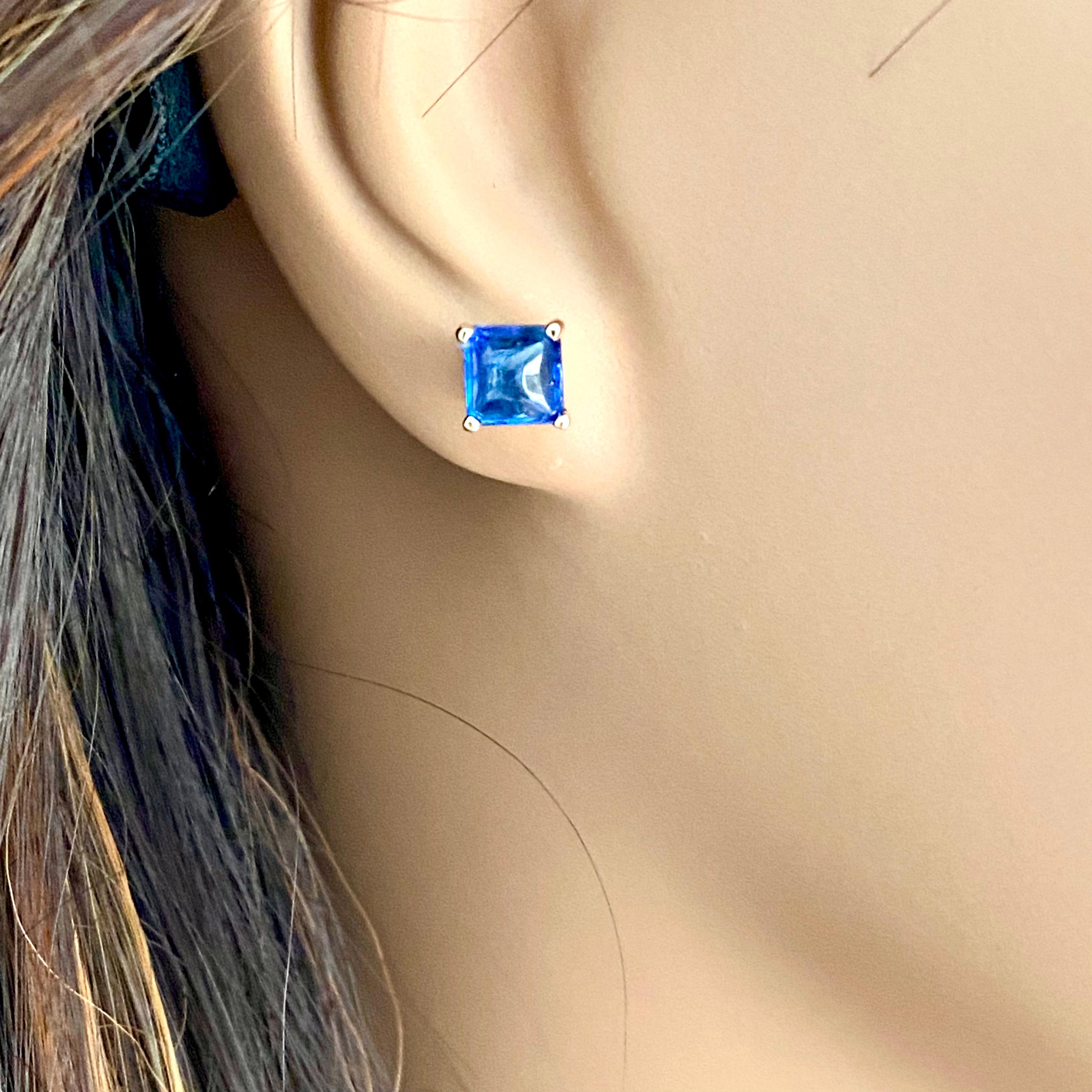 Square Sugarloaf Ceylon Cabochon Sapphire Weighing 5.75 Carat Gold Stud Earrings In New Condition In New York, NY
