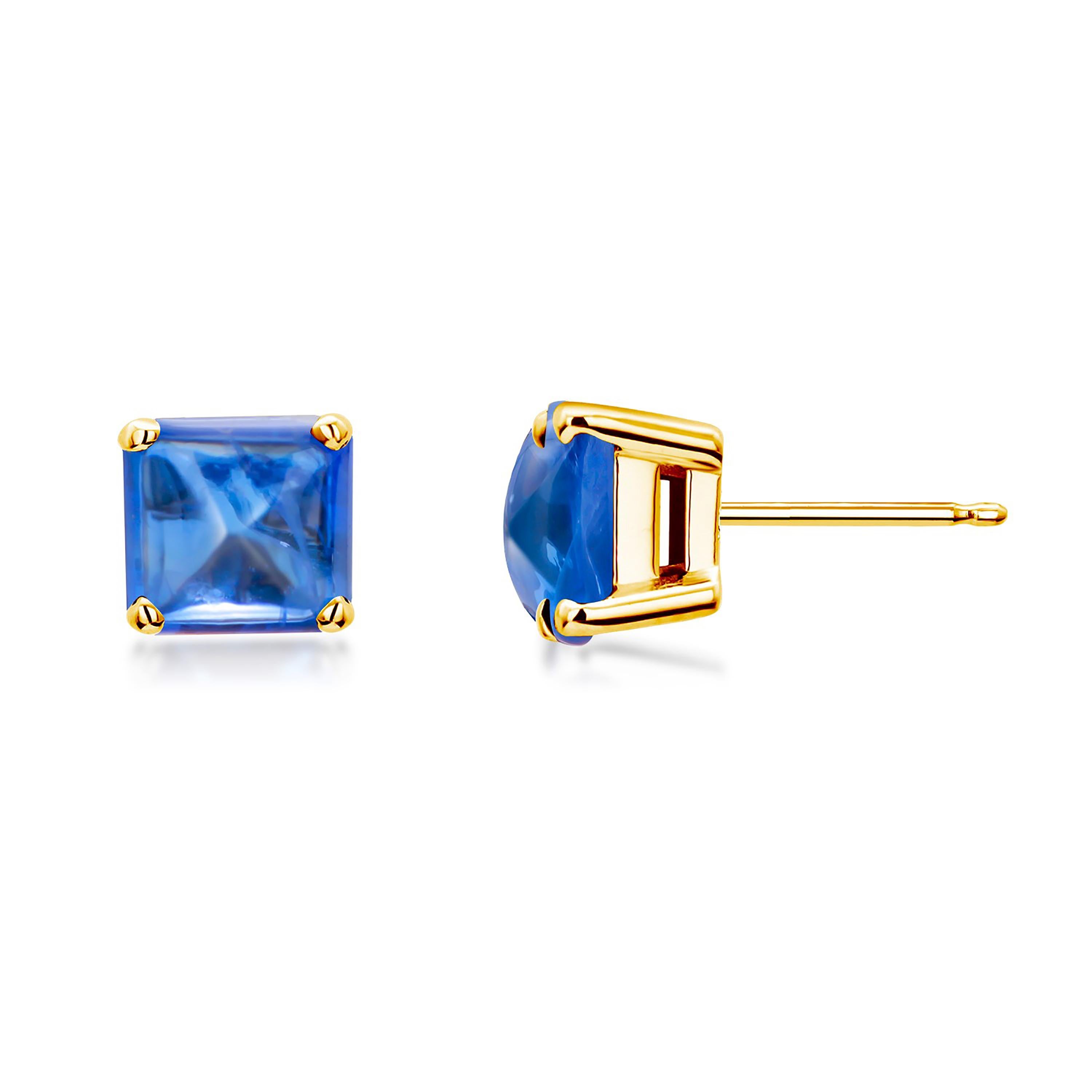 Square Sugarloaf Ceylon Cabochon Sapphire Weighing 5.75 Carat Gold Stud Earrings 1