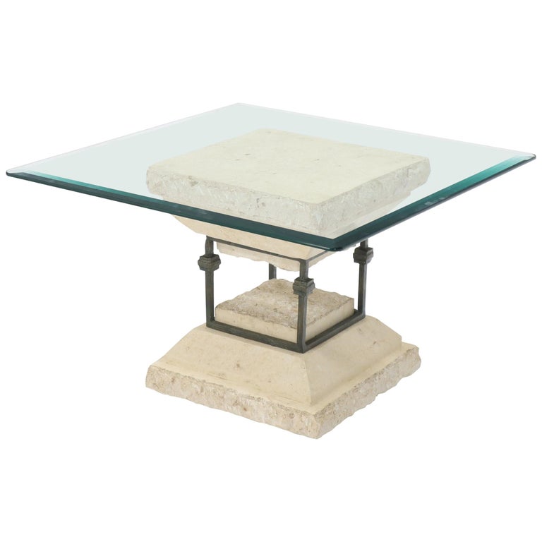 Square Suspended Base Glass Top Coffee, Rectangular Glass Top Side Table