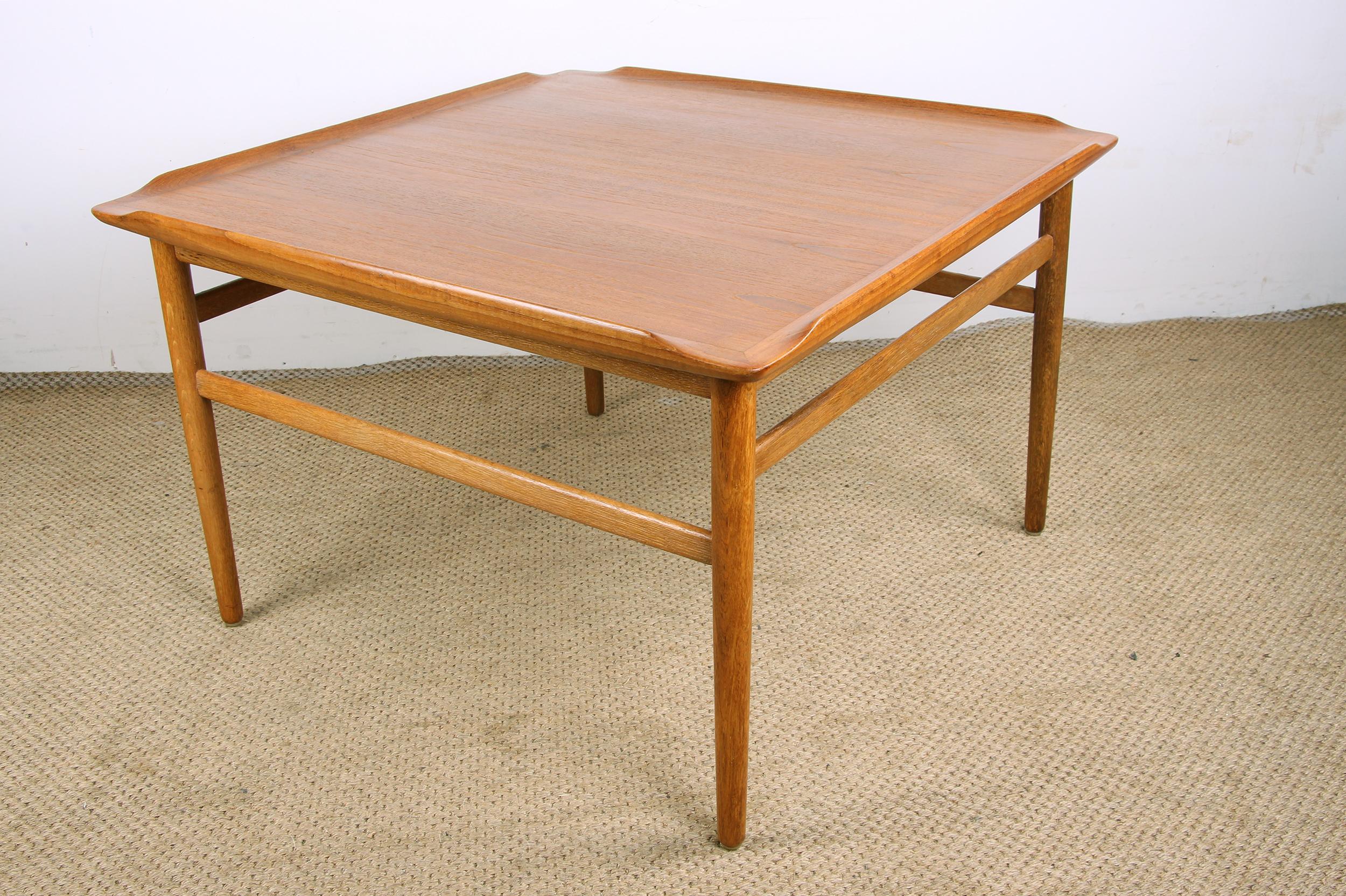 Square Swedish coffee table. Teak and solid oak base by Folke Ohlsson/Tingstroms 1