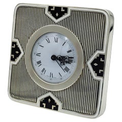 Square Table Clock Art Deco Inspired by Louis Cartier Sterling Silver Salimbeni