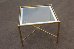 Square Table Coffee Brass Gold Glass Top Mirror Italian Design 1970s Bamboo Rod