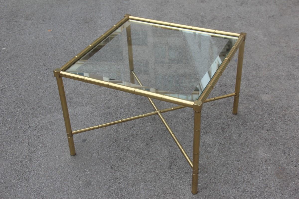 Square Table Coffee Brass Gold Glass Top Mirror Italian Design 1970s Bamboo Rod In Good Condition For Sale In Palermo, Sicily