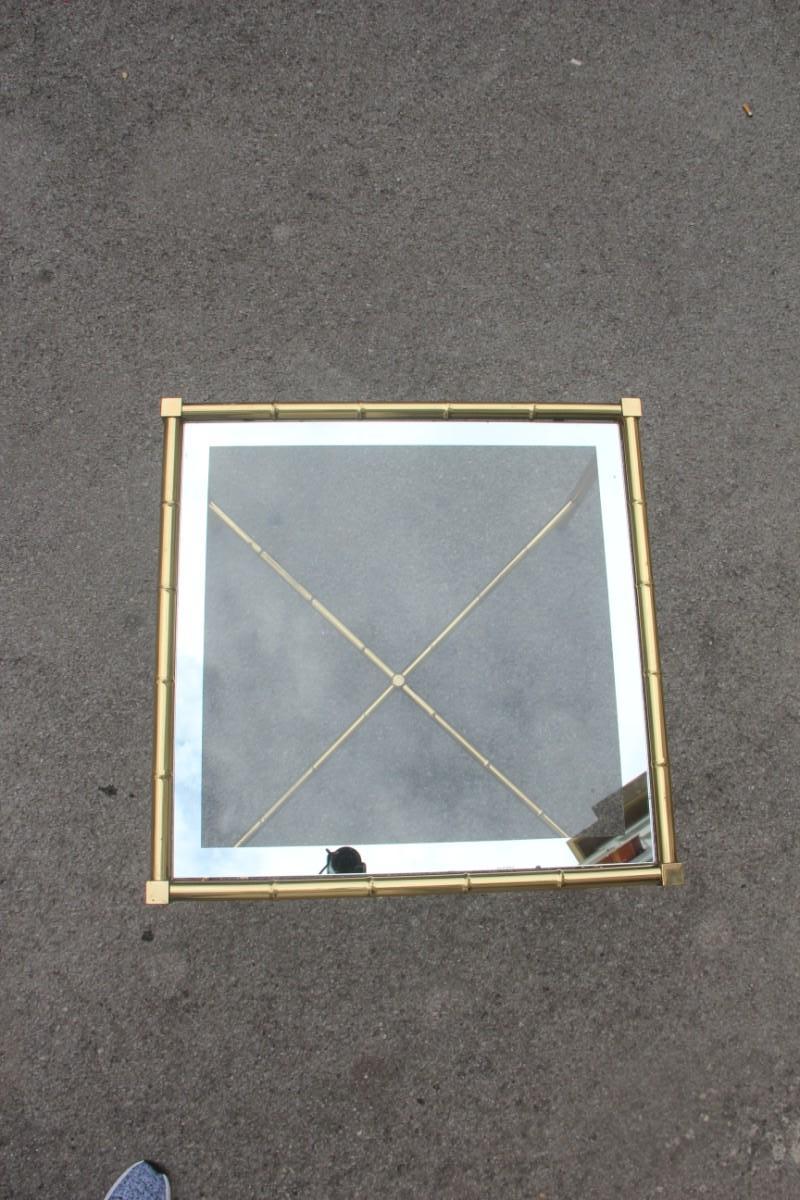 Square Table Coffee Brass Gold Glass Top Mirror Italian Design 1970s Bamboo Rod For Sale 2