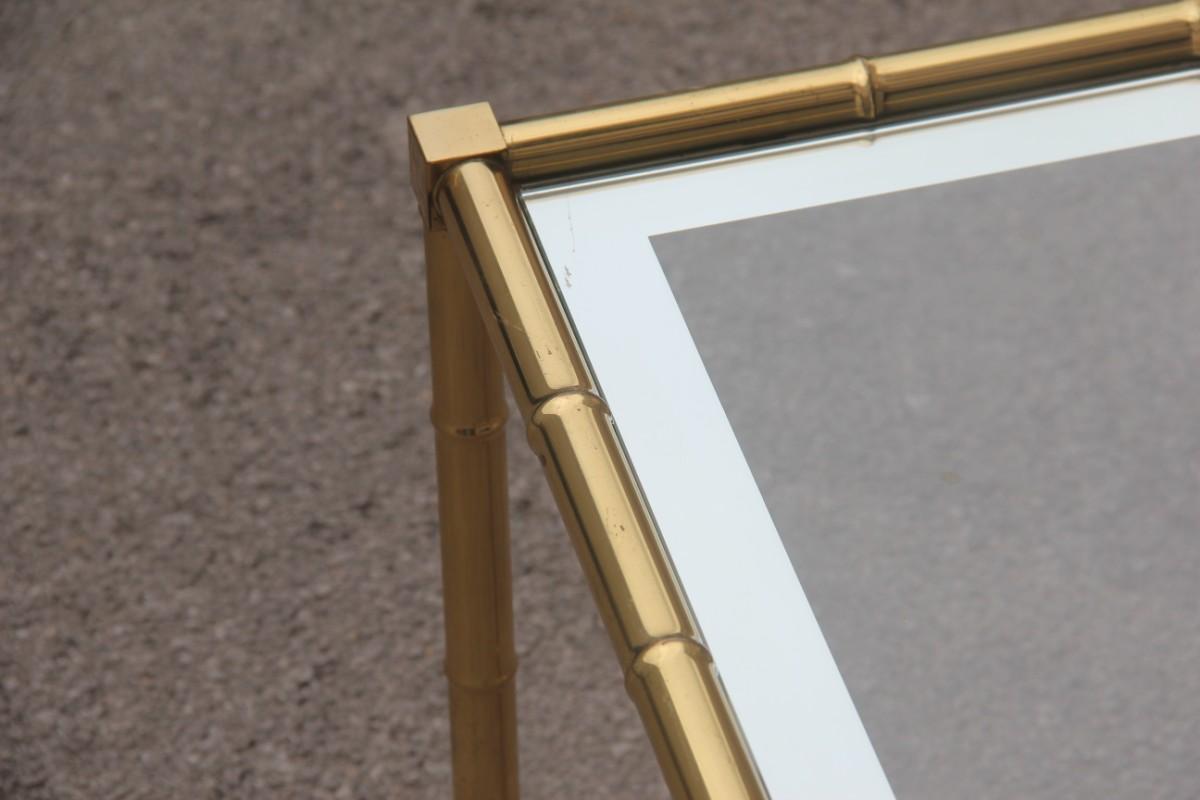 Square Table Coffee Brass Gold Glass Top Mirror Italian Design 1970s Bamboo Rod For Sale 3