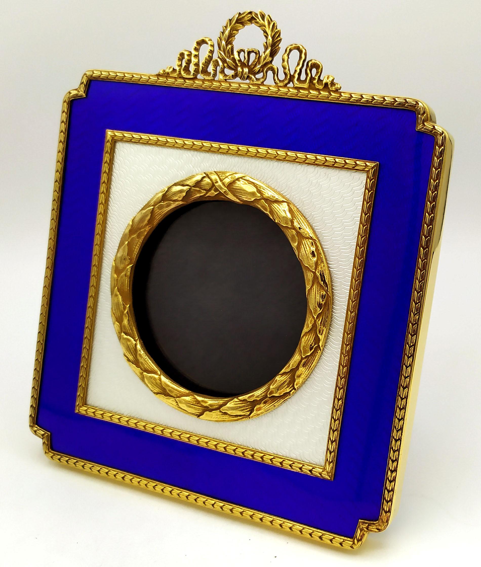 Napoleon III Square Table Frame White and Blue Sterling Silver Enamel Salimbeni For Sale