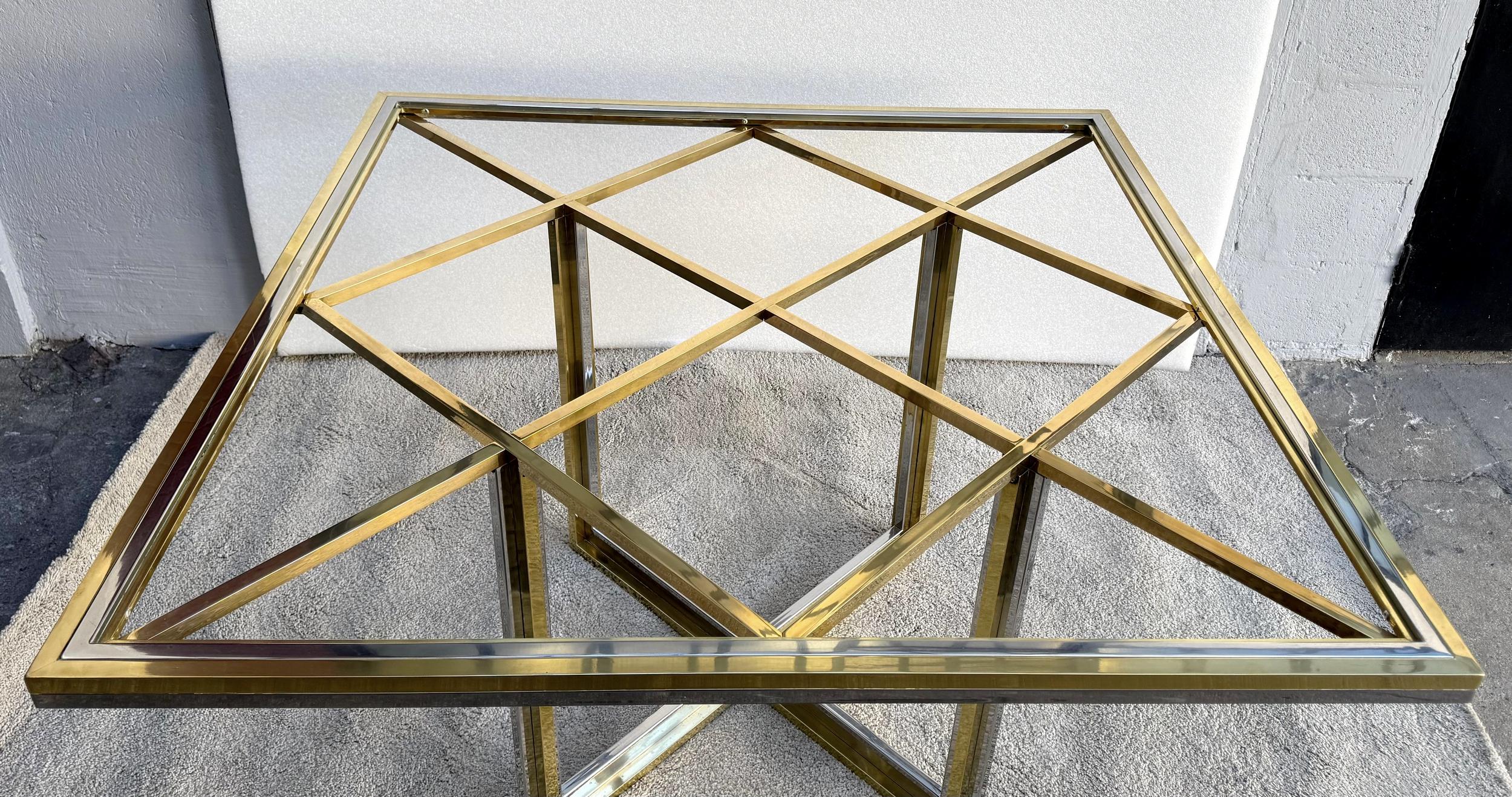 Polished Square table in polished brass and chromed steel, Romeo Rega, Italy, circa 1970 For Sale