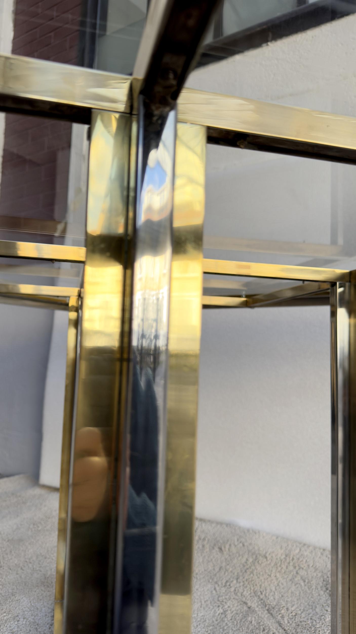 Late 20th Century Square table in polished brass and chromed steel, Romeo Rega, Italy, circa 1970 For Sale