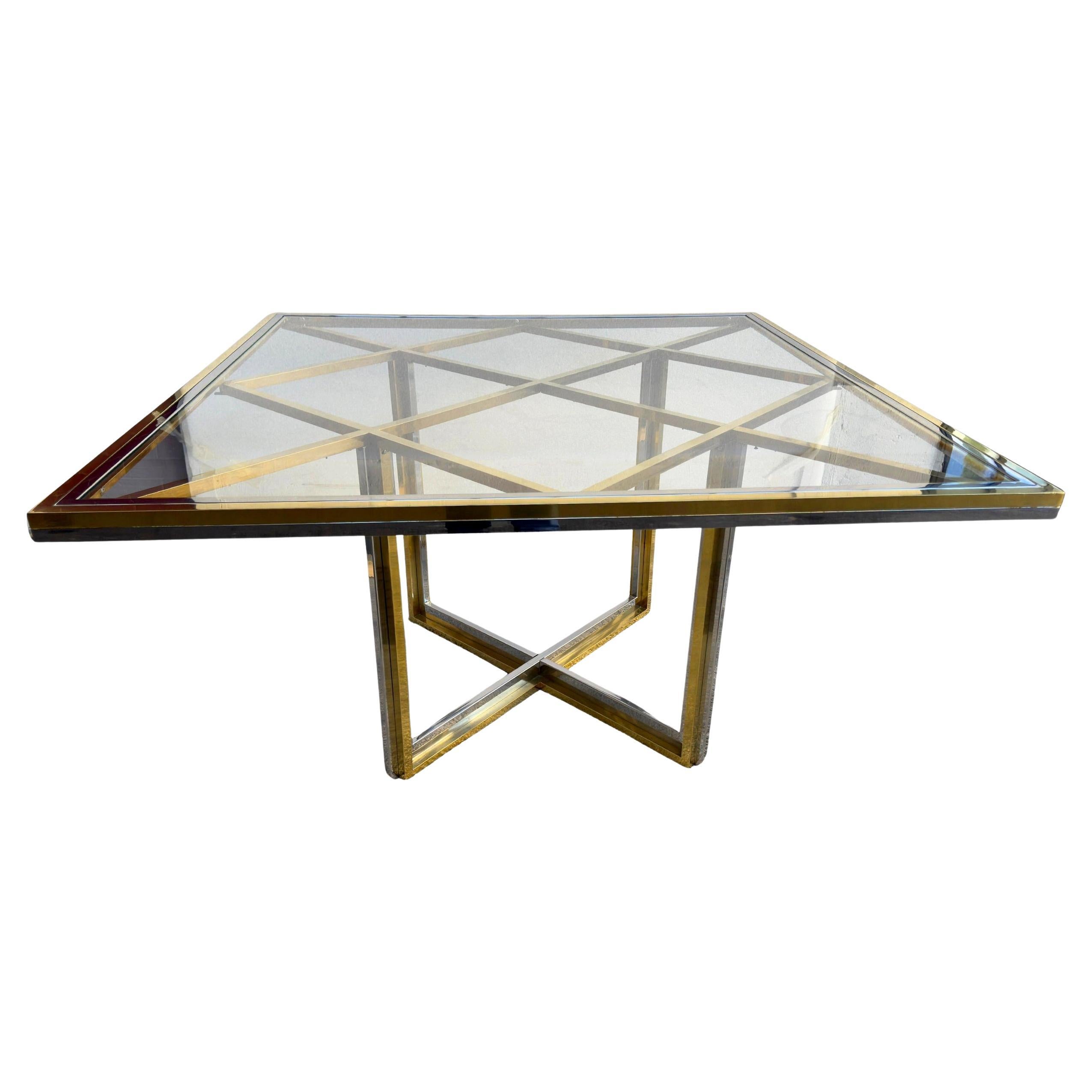 Square table in polished brass and chromed steel, Romeo Rega, Italy, circa 1970 For Sale