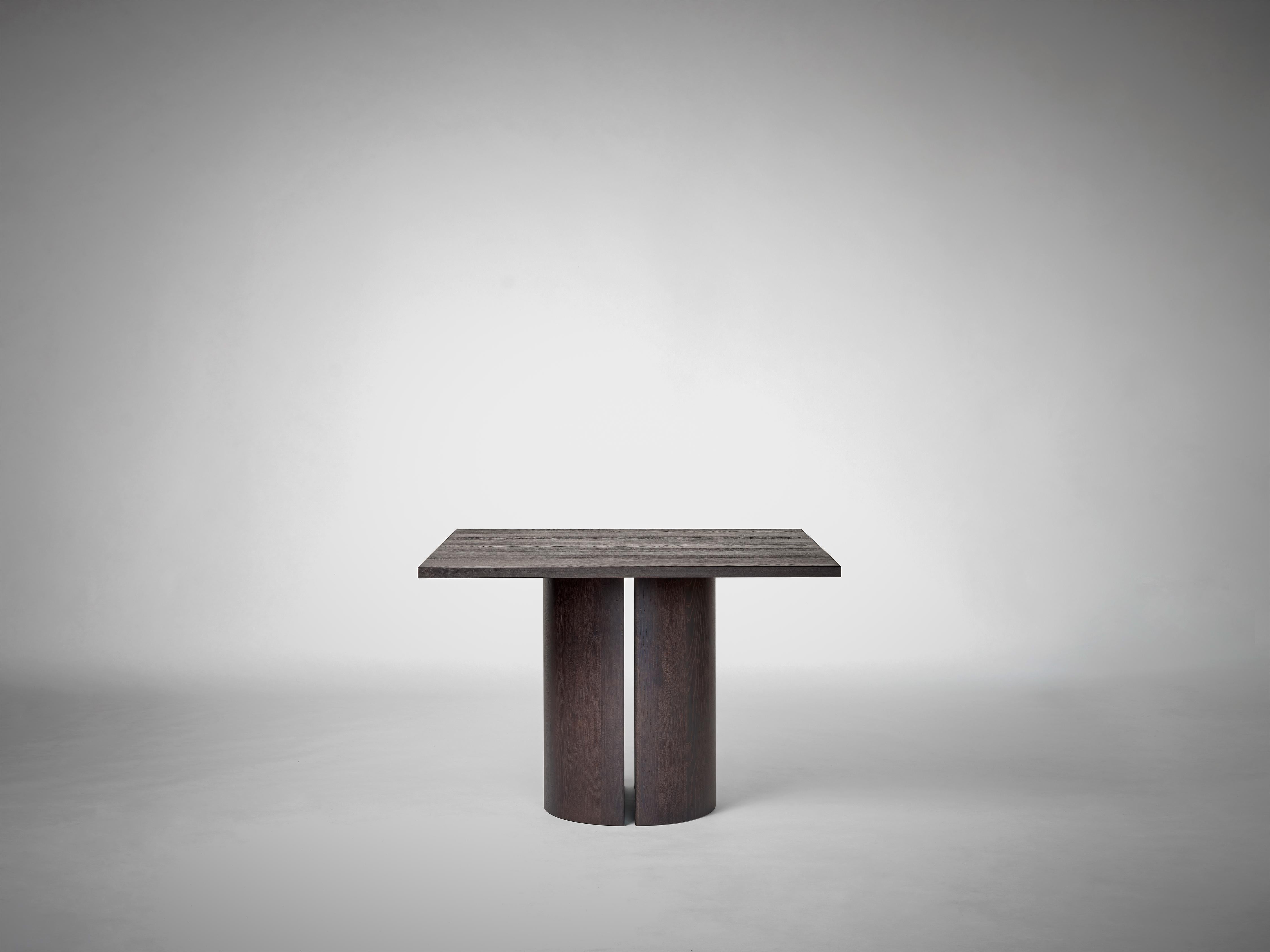 Brutalist Square Table in Solid Dark Brown European Oak - Aperta by Mokko For Sale