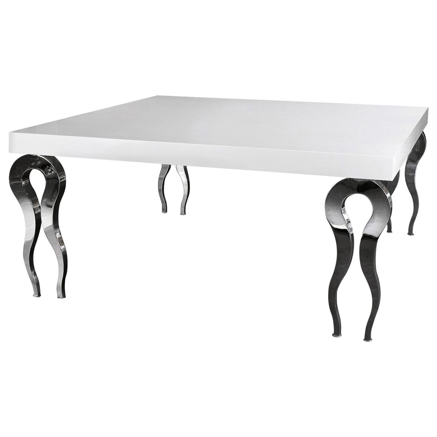 Quadratischer quadratischer Tisch Silhouette, Holz und Stahl, Italien
