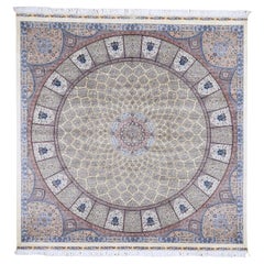 Square Tabriz Gumbad Signed Pure Silk Handmade Oriental Rug