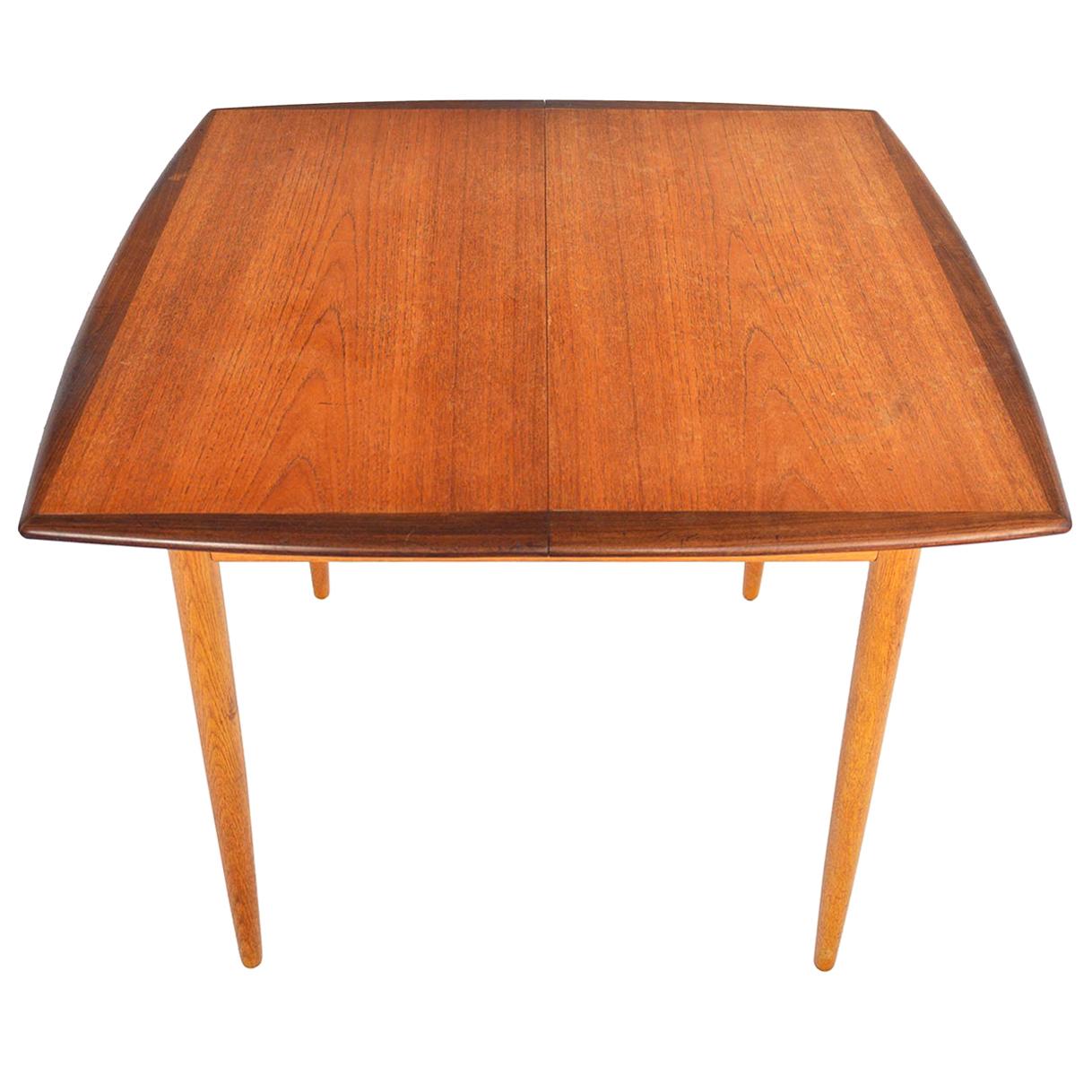Square Teak and Oak Danish Modern Butterfly Leaf Midcentury Dining Table